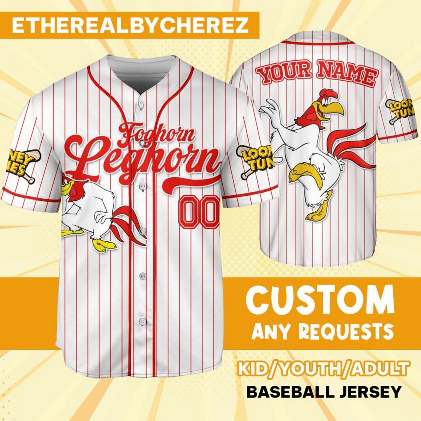 Custom Name Looney Tune Foghorn Leghorn Simple Baseball Jersey