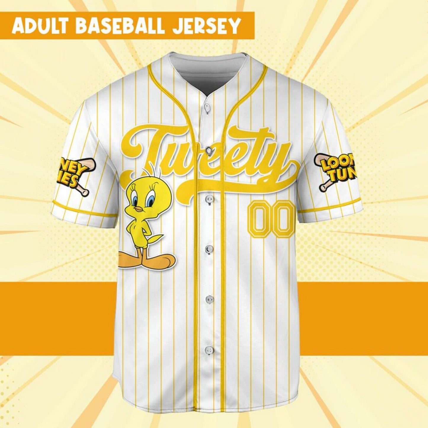 Custom Name Looney Tune Tweety Simple Baseball Jersey