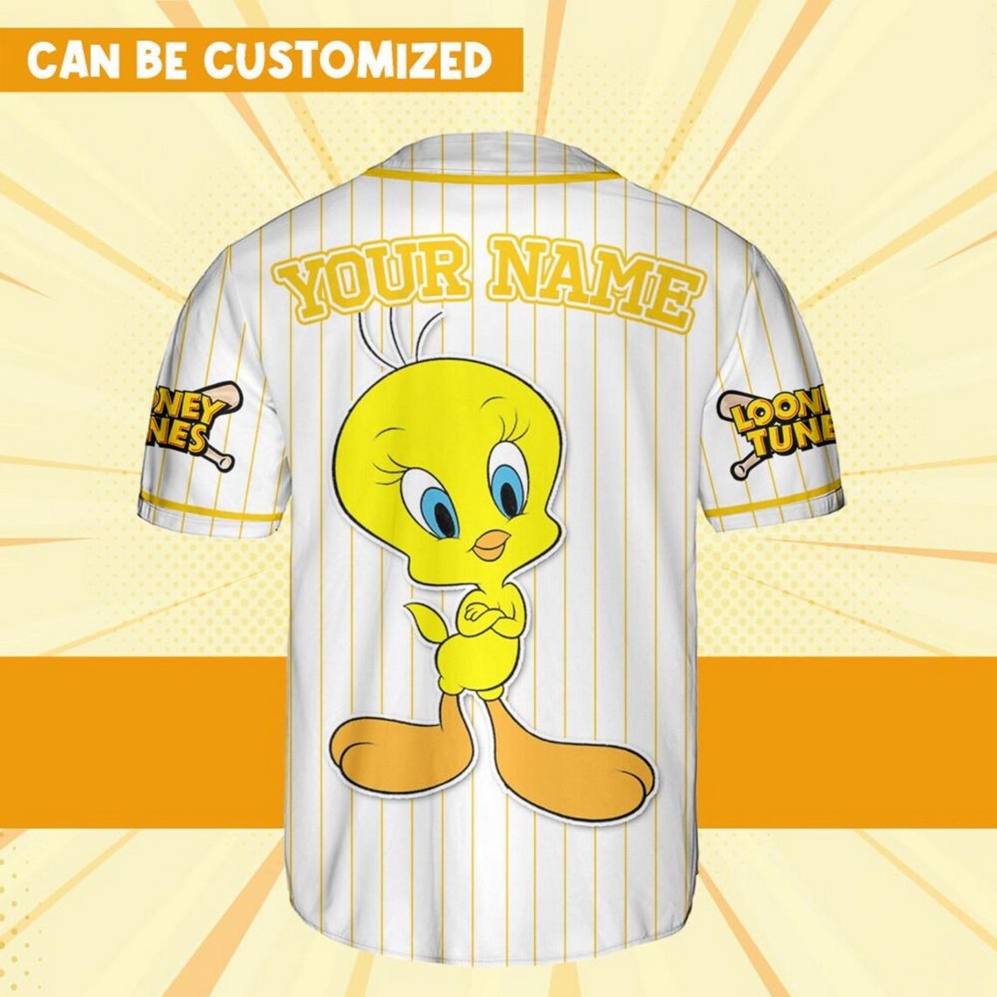 Custom Name Looney Tune Tweety Simple Baseball Jersey