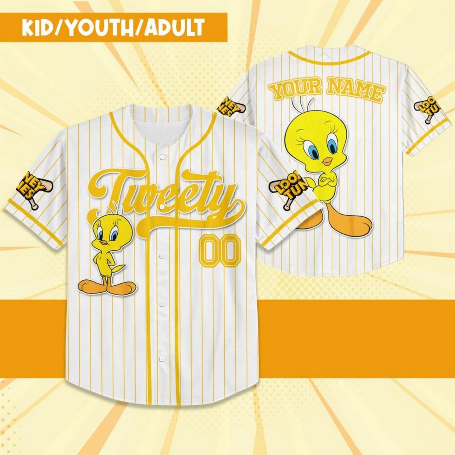 Custom Name Looney Tune Tweety Simple Baseball Jersey