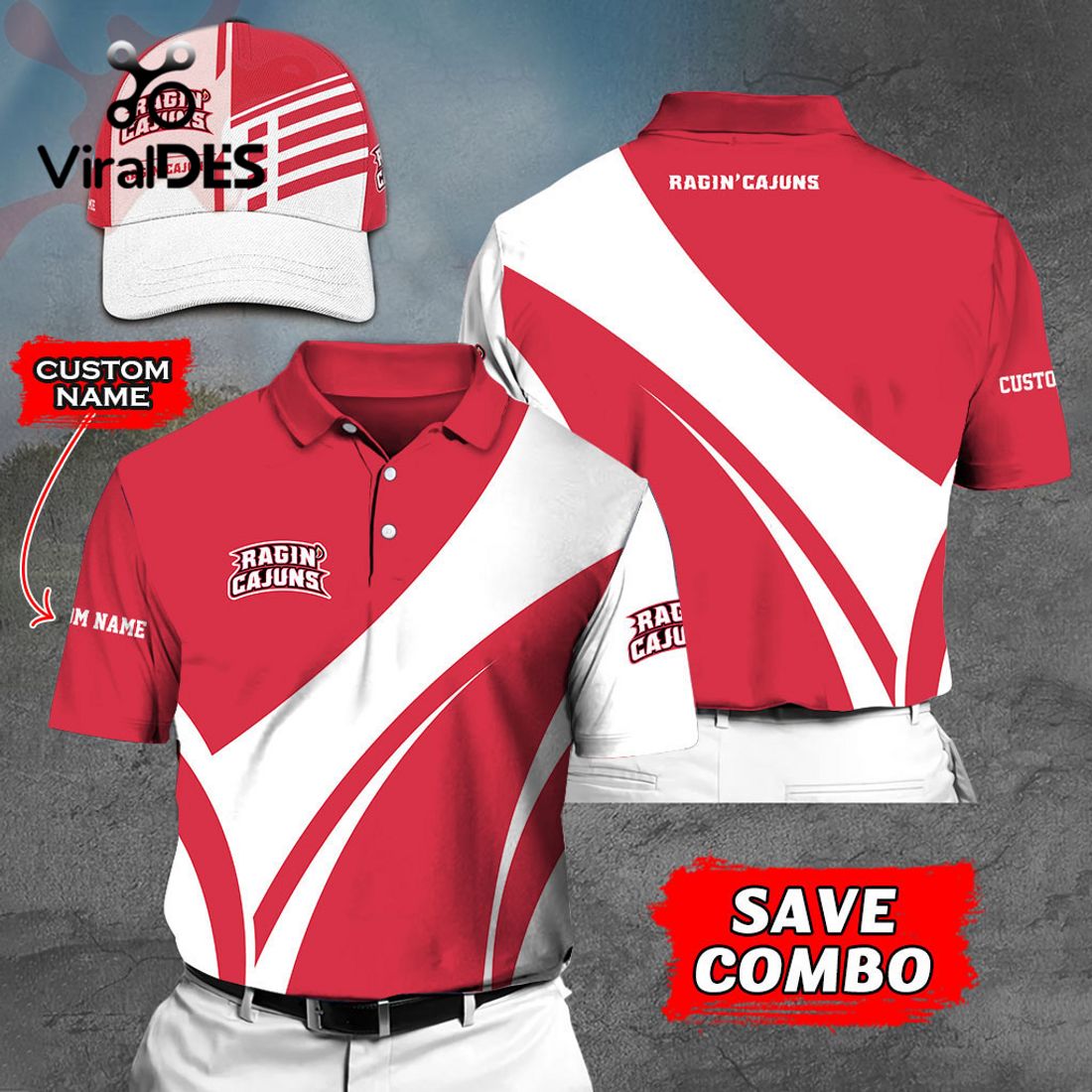 Custom Name Louisiana Ragin’ Cajuns Polo, Cap Limited Edition