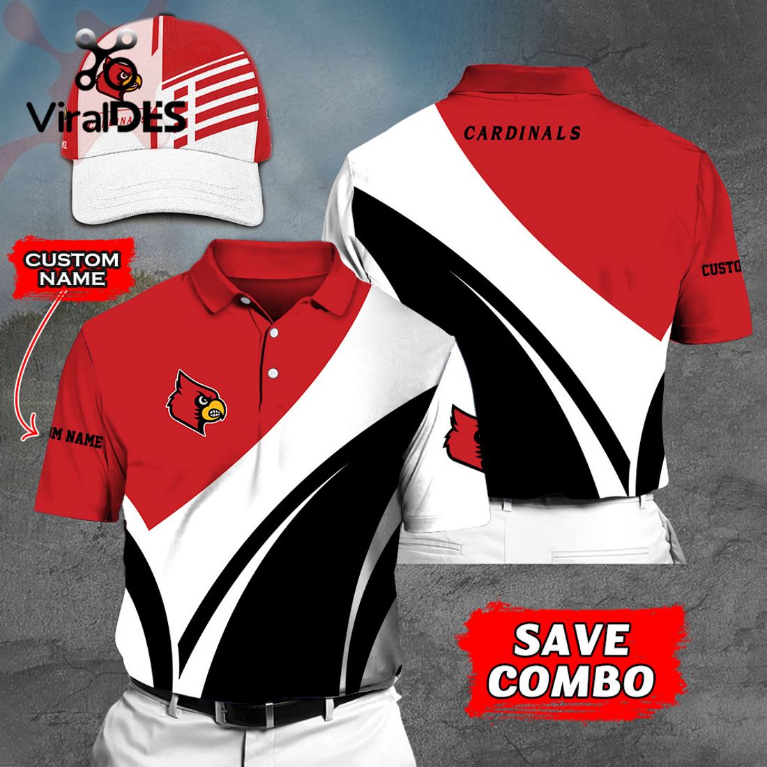 Custom Name Louisville Cardinals Polo, Cap Limited Edition