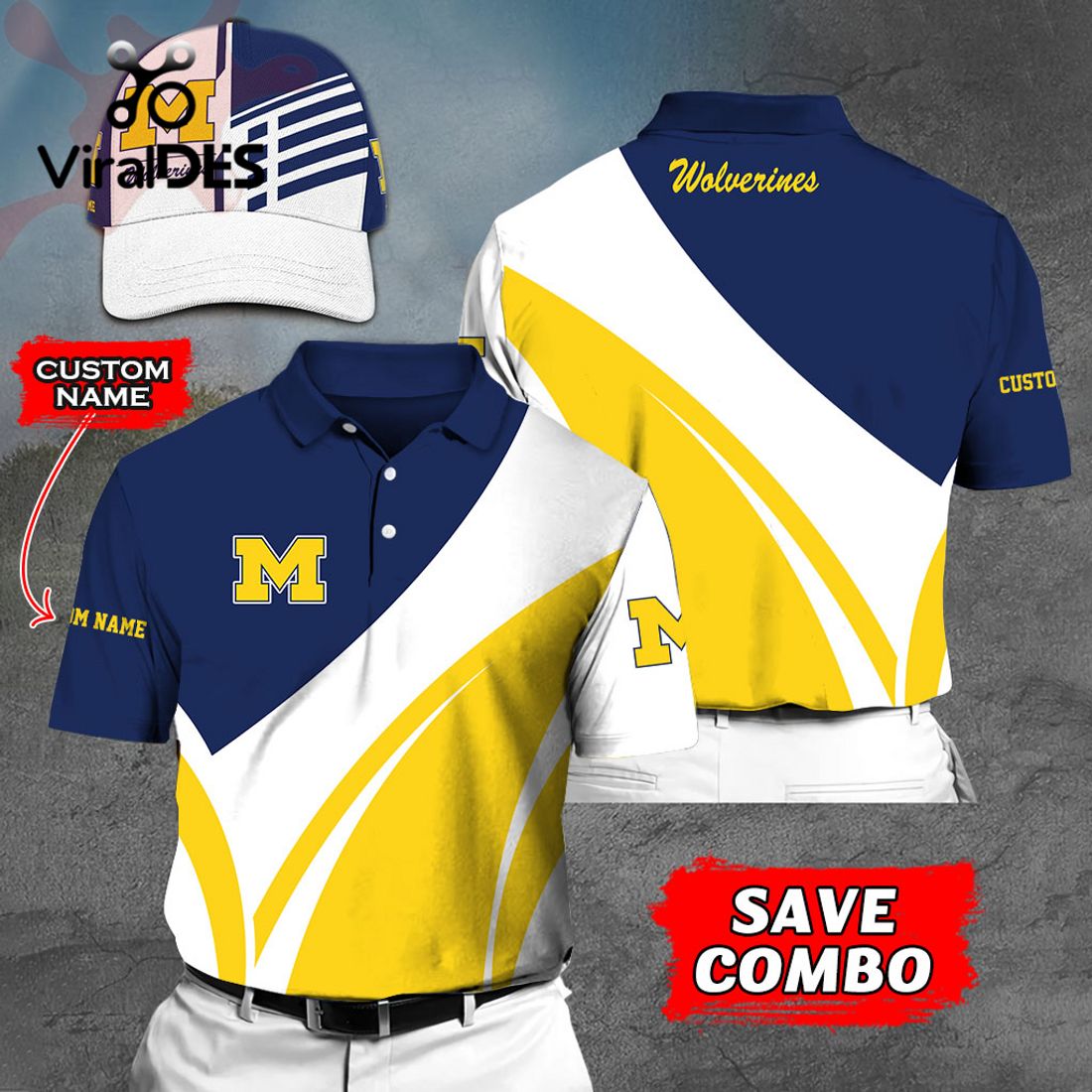 Custom Name Michigan Wolverines Polo, Cap Limited Edition