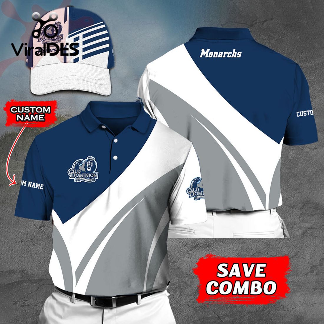 Custom Name Old Dominion Monarchs Polo, Cap Limited Edition
