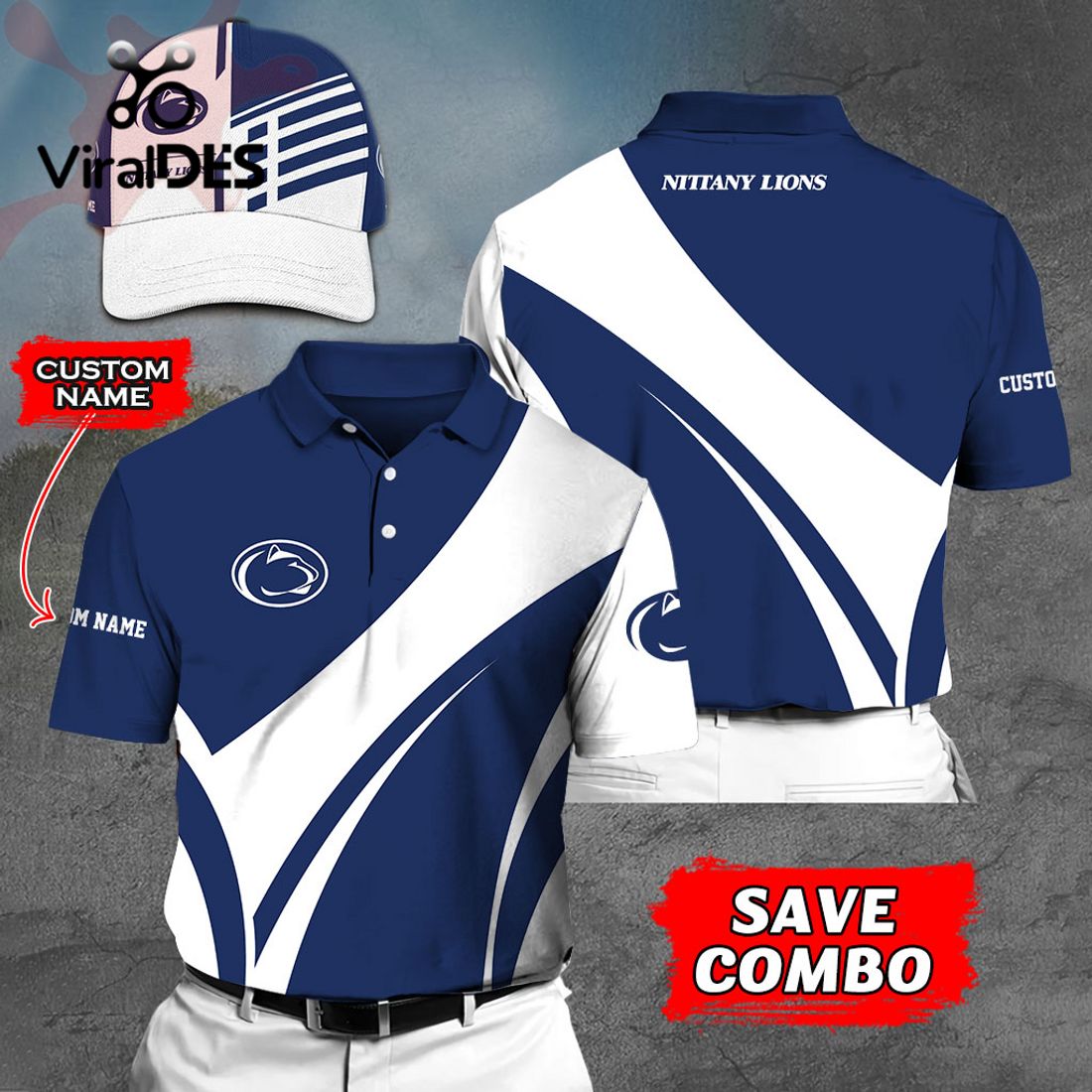 Custom Name Penn State Nittany Lions Polo, Cap Limited Edition