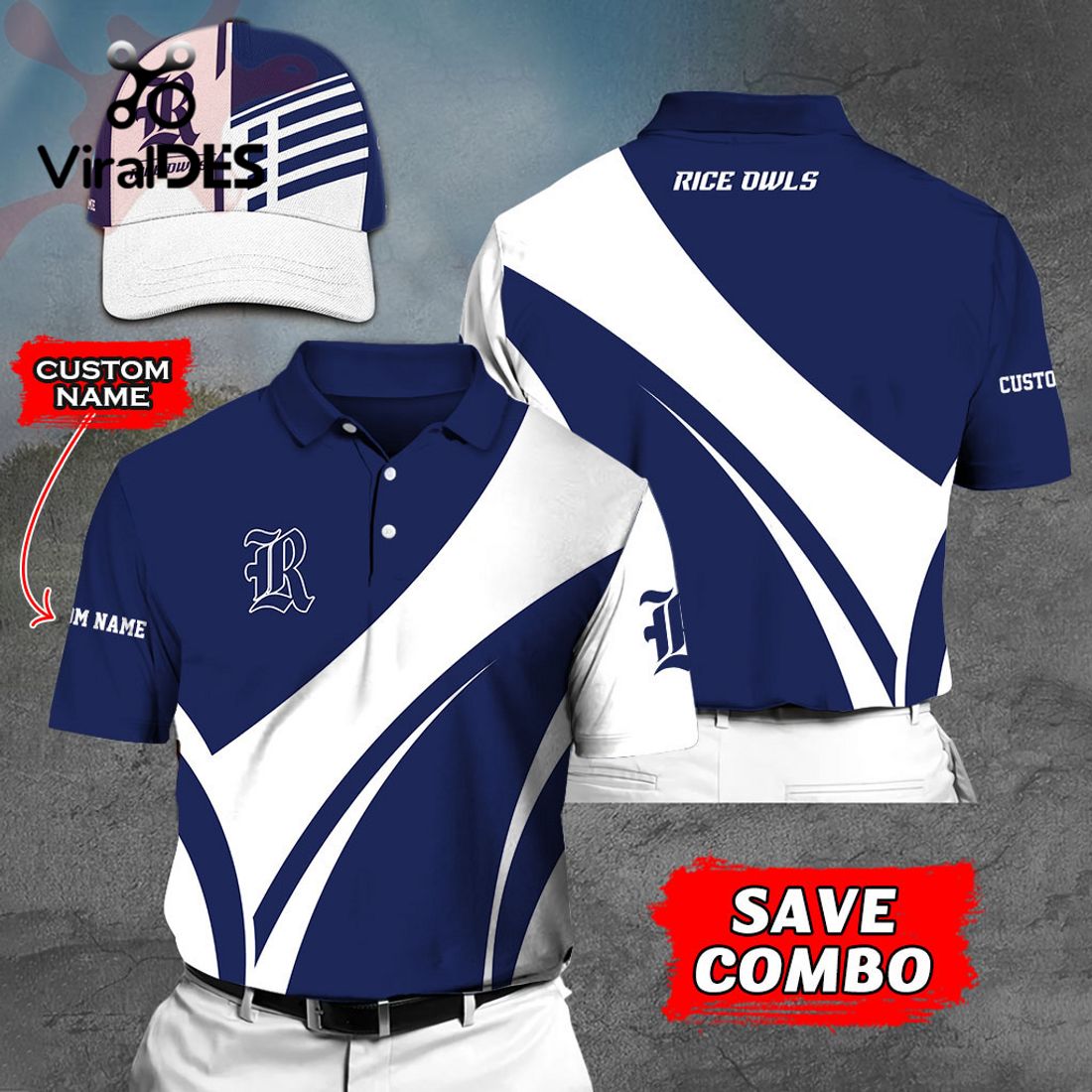 Custom Name Rice Owls Polo, Cap Limited Edition
