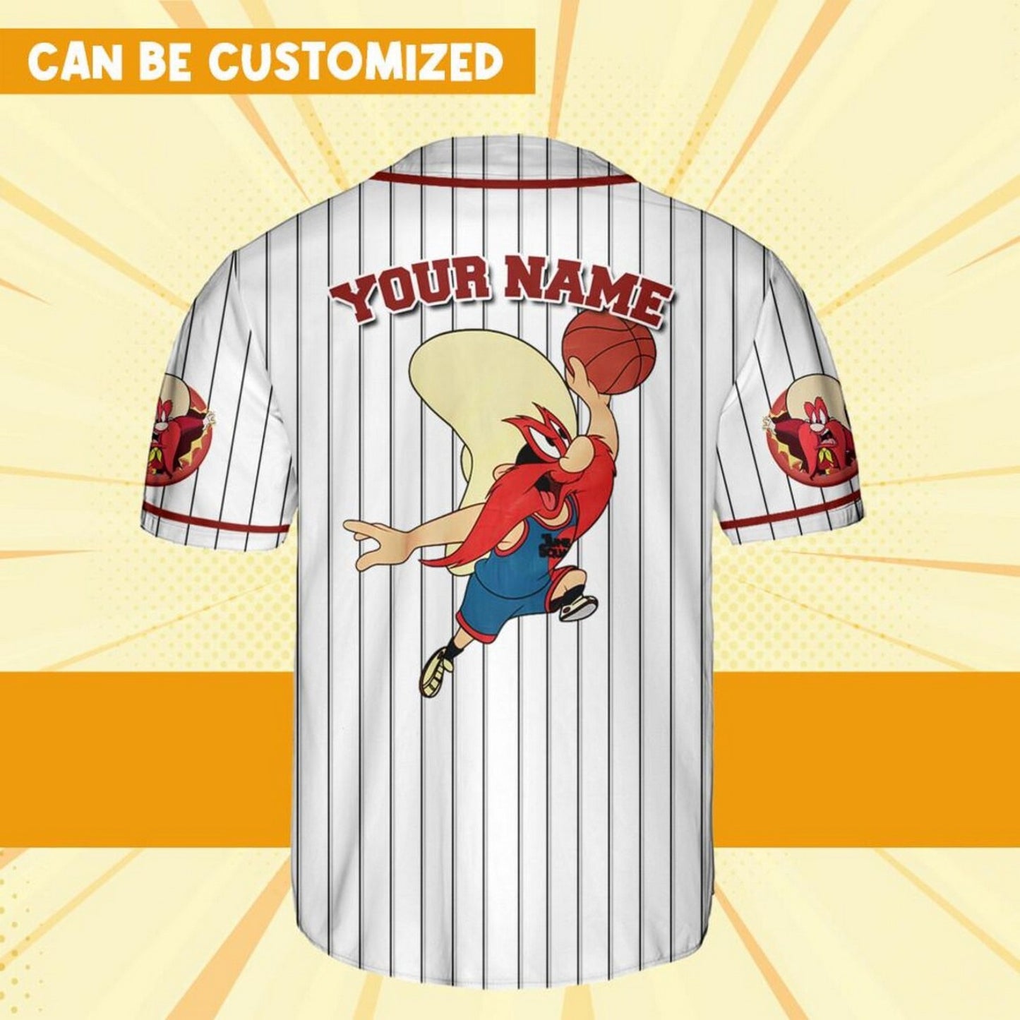Custom Name Sporty Yosemite Sam Jersey Red White Baseball Jersey