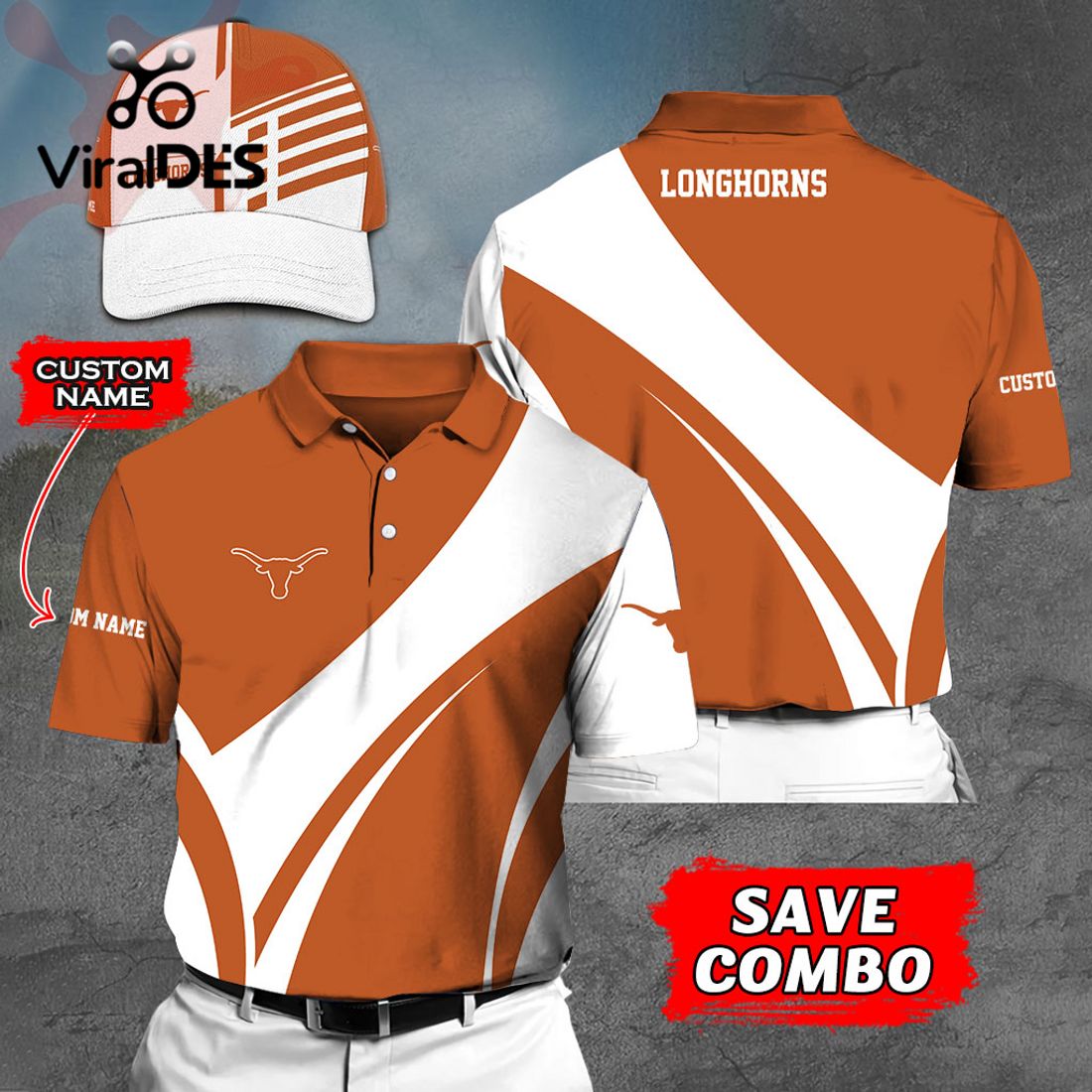 Custom Name Texas Longhorns Polo, Cap Limited Edition