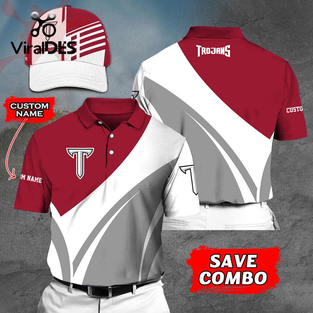 Custom Name Troy Trojans Polo, Cap Limited Edition