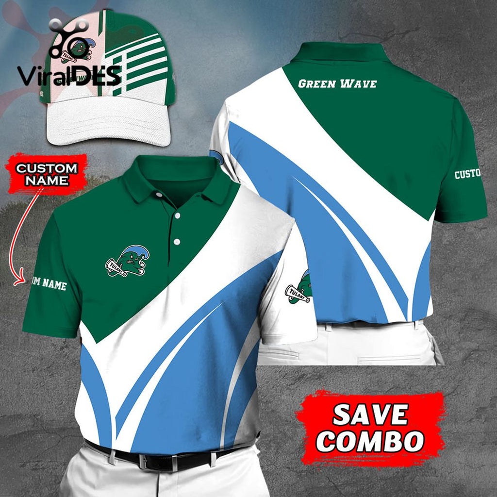 Custom Name Tulane Green Wave Polo, Cap Limited Edition