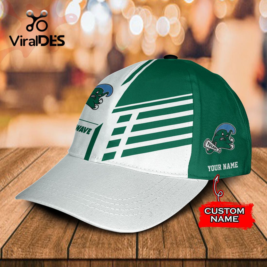 Custom Name Tulane Green Wave Polo, Cap Limited Edition