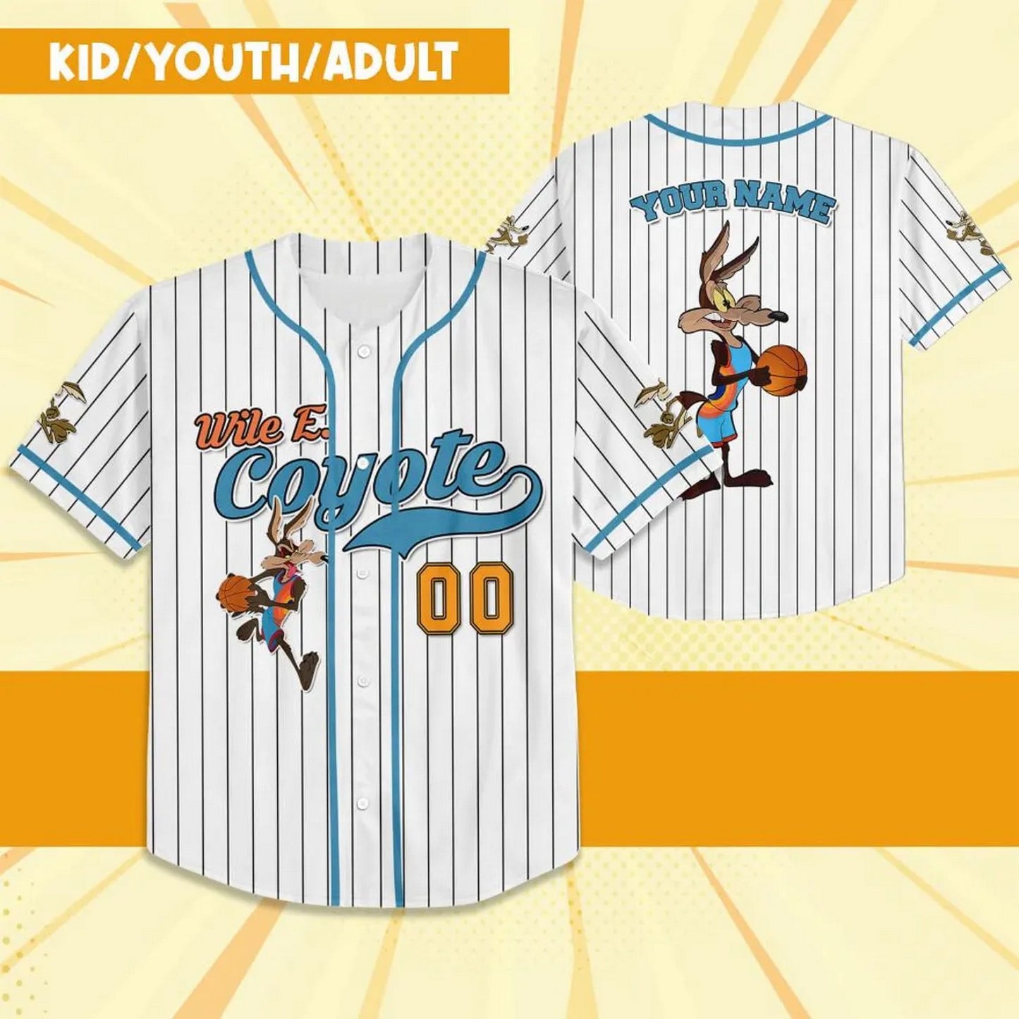 Custom Name Wile E. Coyote Jersey Orange White Baseball Jersey