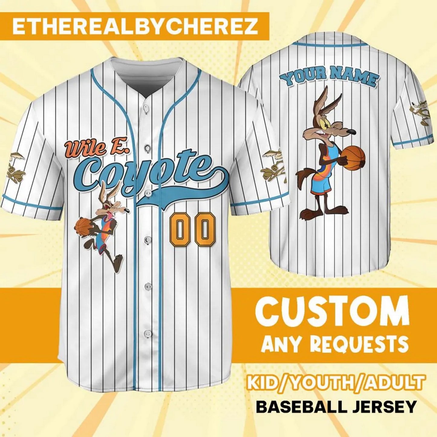 Custom Name Wile E. Coyote Jersey Orange White Baseball Jersey