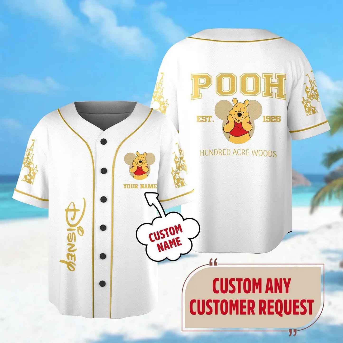 Custom Name Winnie The Pooh Est.1926 Baseball Jersey T-Shirts, Hoodie, Sweatshirt | WearSparks.com (Image 1)