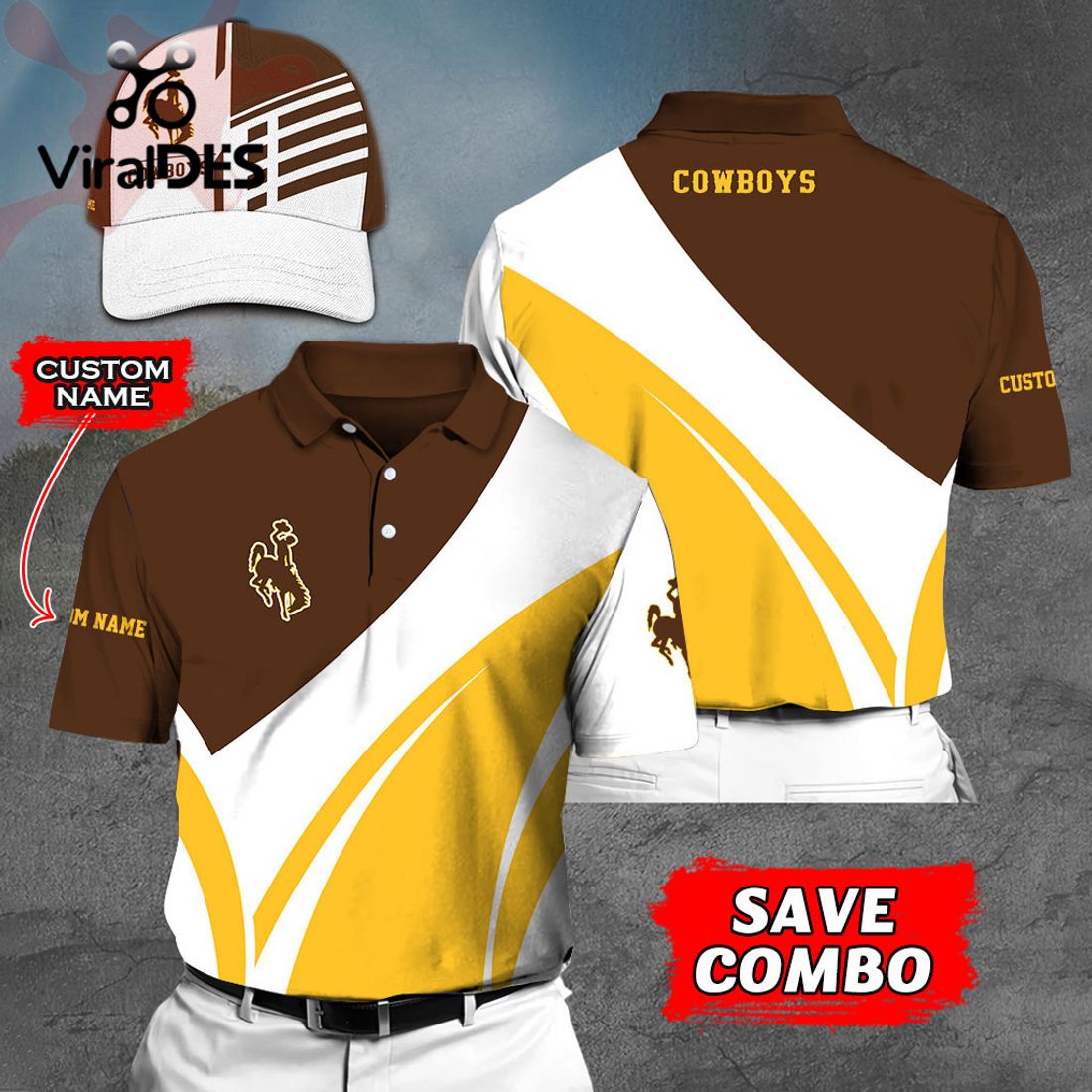 Custom Name Wyoming Cowboys Polo, Cap Limited Edition