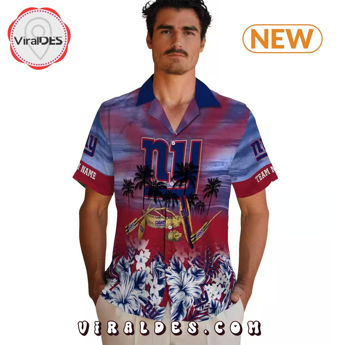 Custom New York Giants Tropical Canoe Hawaiian Shirt