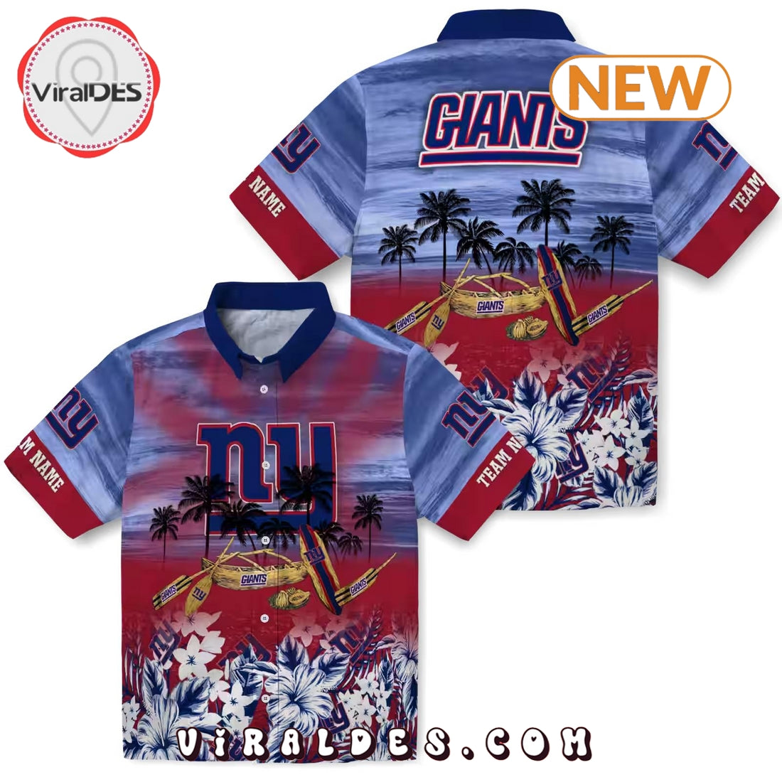 Custom New York Giants Tropical Canoe Hawaiian Shirt