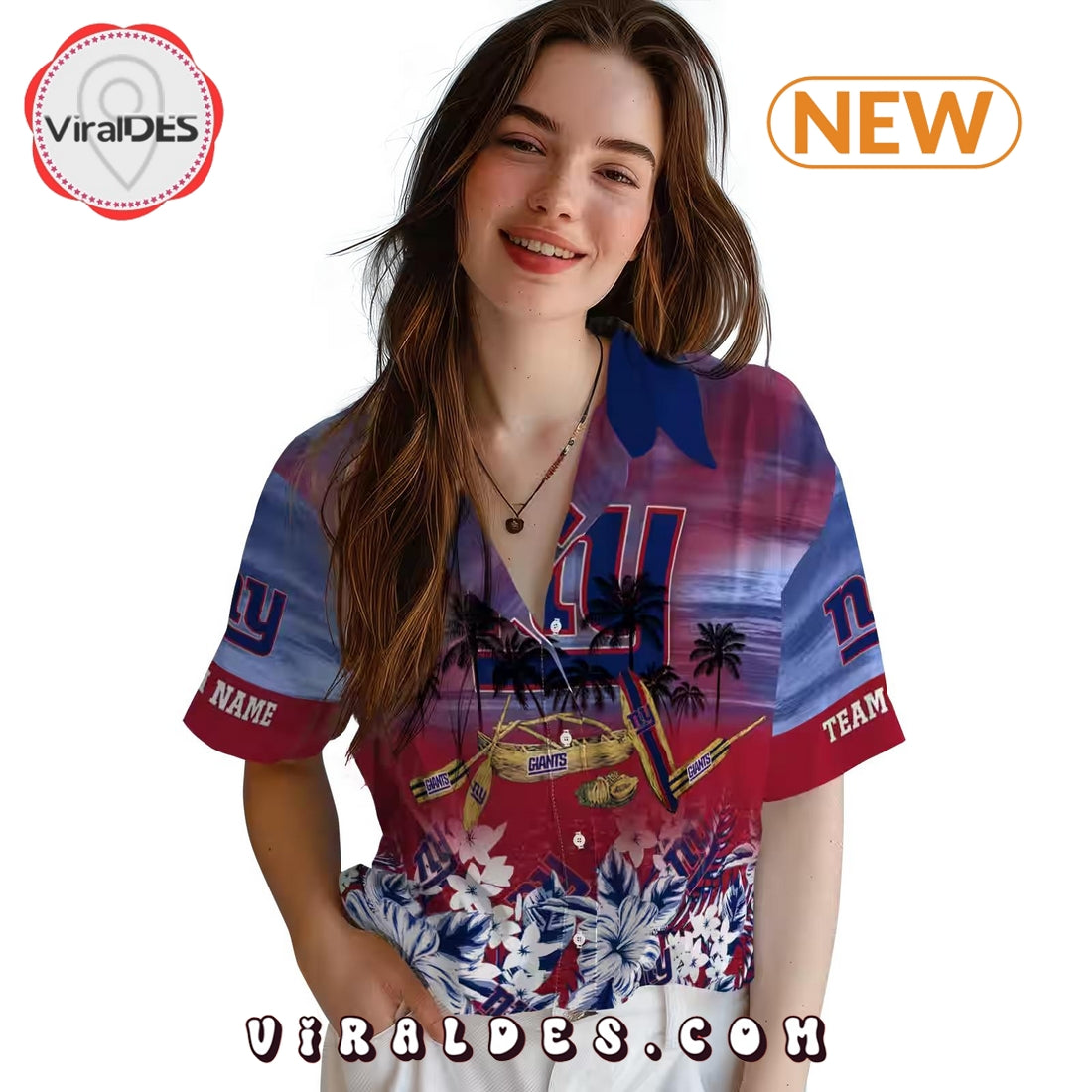 Custom New York Giants Tropical Canoe Hawaiian Shirt