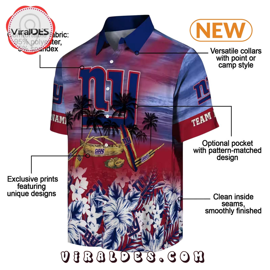 Custom New York Giants Tropical Canoe Hawaiian Shirt