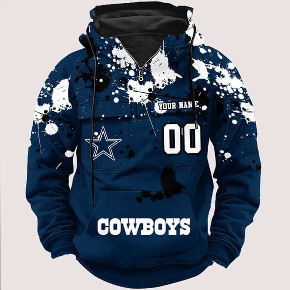 Personalized Dallas Cowboys Paint-Splatter Custom Name Number 3D Cargo Hoodie