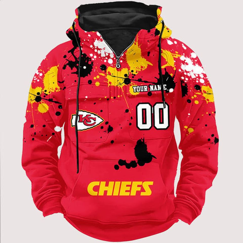 Personalized Kansas Football Team Paint-Splatter Custom Name Number 3D Cargo Hoodie