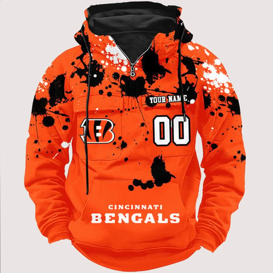 Personalized Cincinnati Bengal Paint-Splatter Custom Name Number 3D Cargo Hoodie
