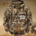 Green Bay Packers Custom Name Number Camo Huntin' 3D Cargo Hoodie