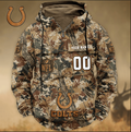 Indianapolis Colts Custom Name Number Camo Huntin' 3D Cargo Hoodie