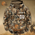 Clevelan Browns Custom Name Number Camo Huntin' 3D Cargo Hoodie