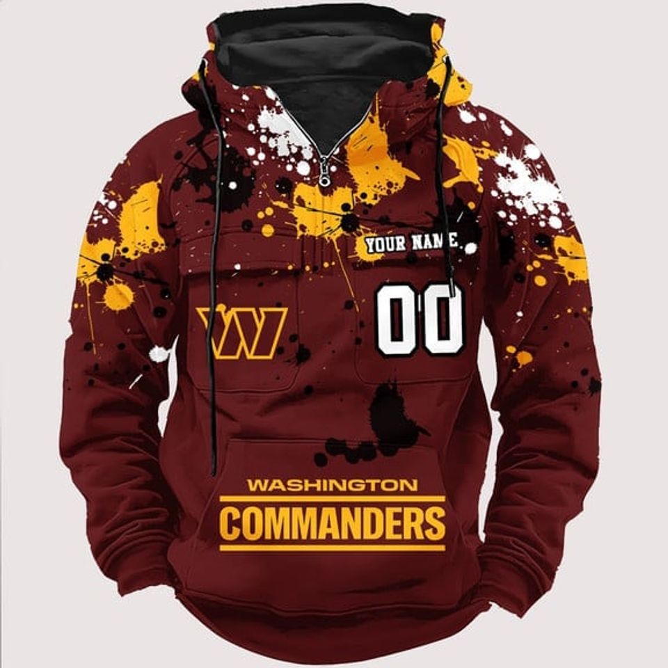 Personalized Washington Commanders Paint-Splatter Custom Name Number 3D Cargo Hoodie