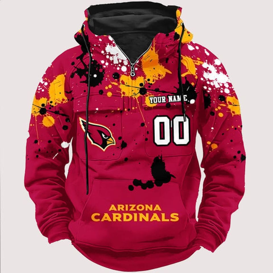 Personalized Arizonna Cardinals Paint-Splatter Custom Name Number 3D Cargo Hoodie