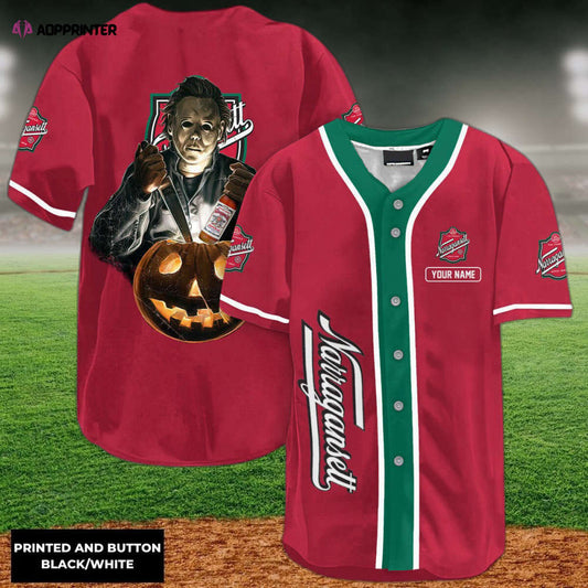 Custom Scary Michael Myers Pumpkin Baseball Jersey - Narragansett Personalized Halloween Apparel - Aopprinter... (Image 1)
