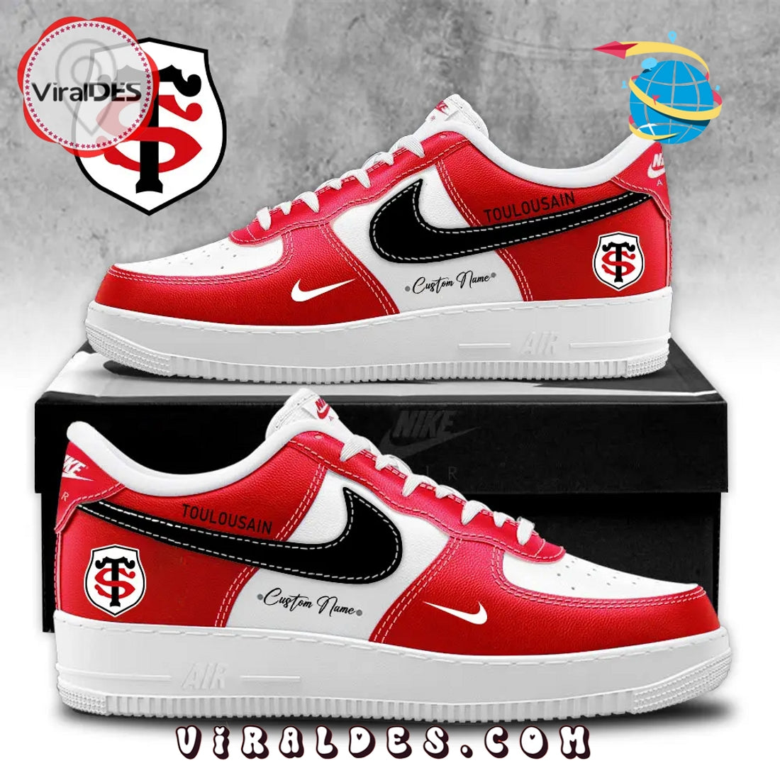 Custom Stade Toulousain Champions 2025 Air Force 1 Sneakers