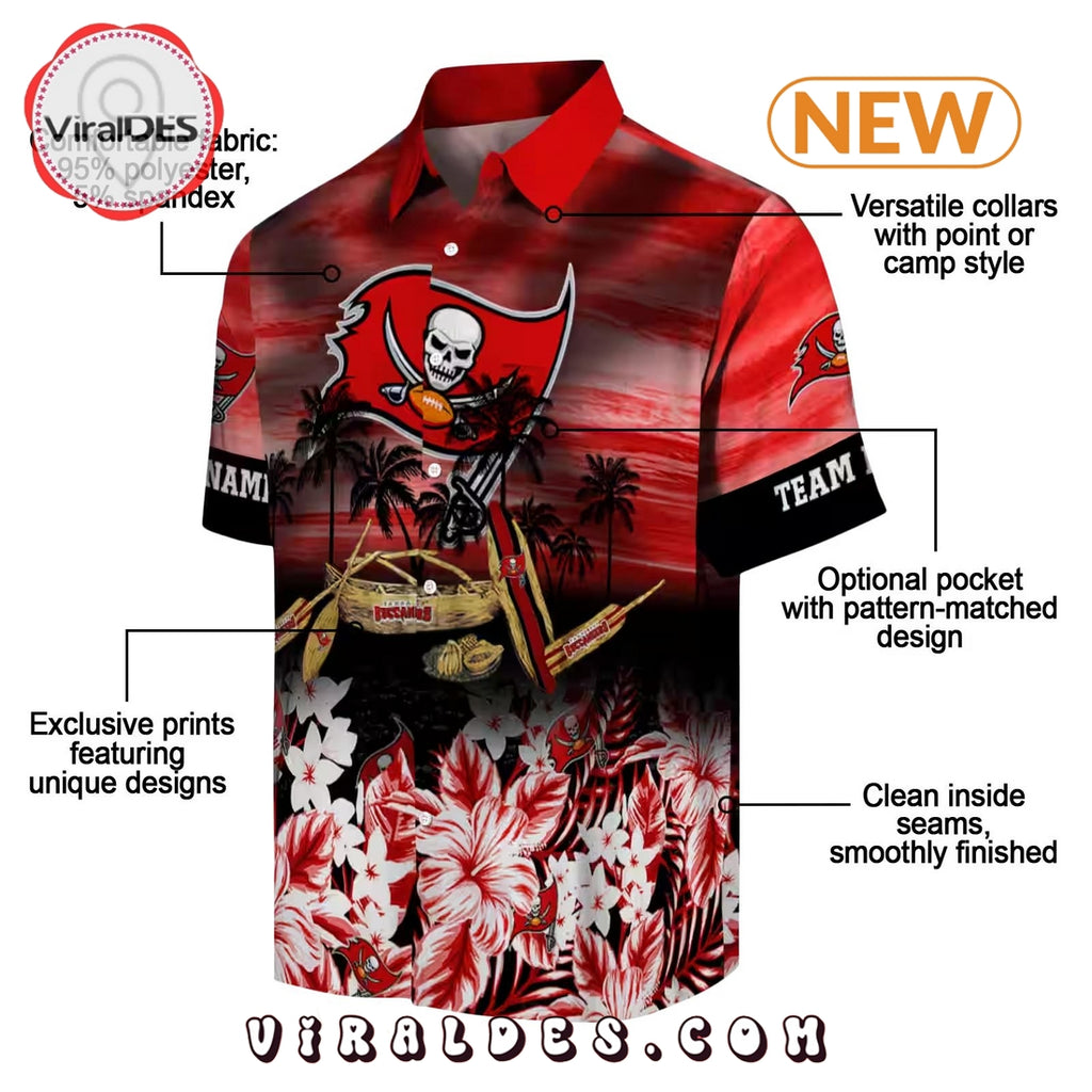 Custom Tampa Bay Buccaneers Tropical Canoe Hawaiian Shirt