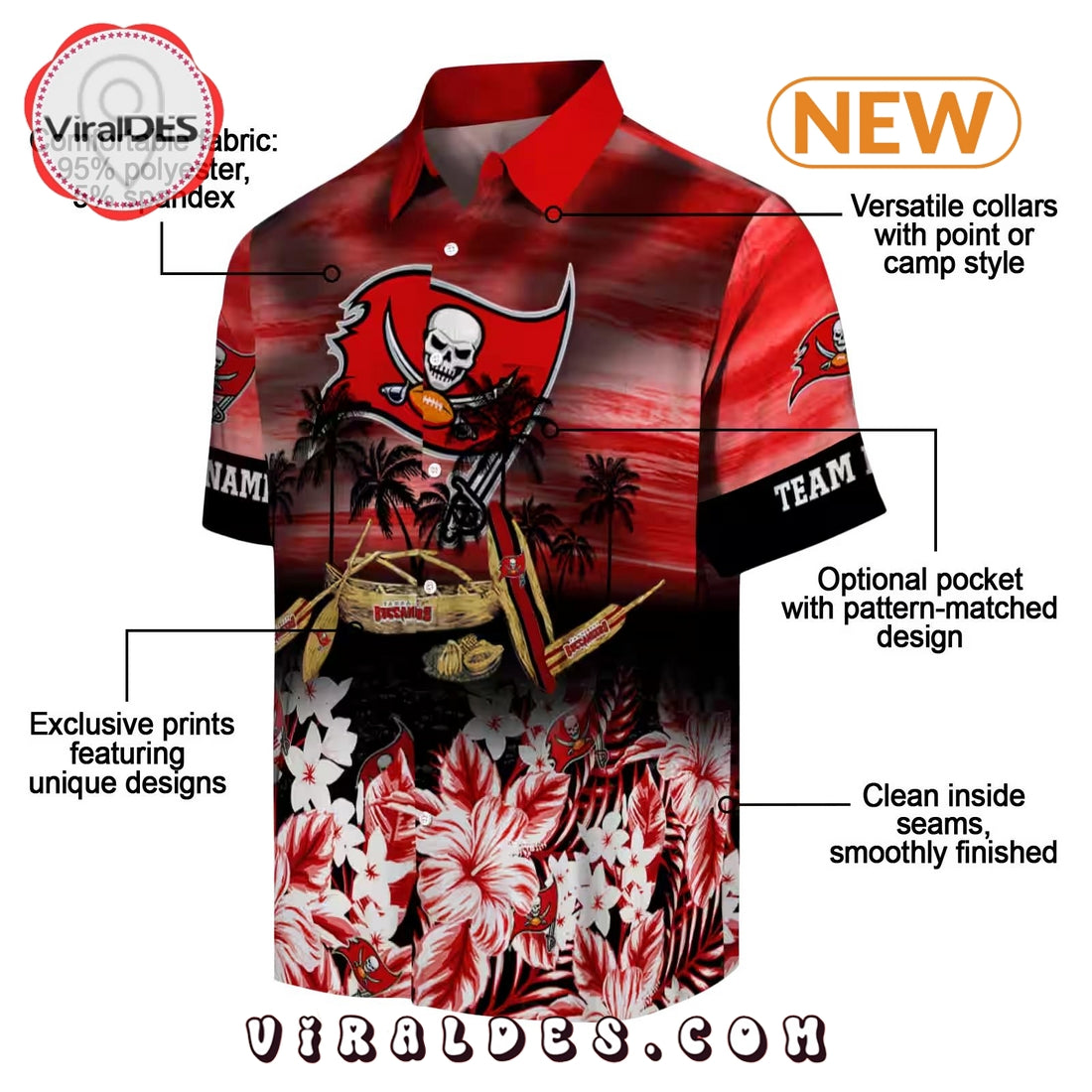 Custom Tampa Bay Buccaneers Tropical Canoe Hawaiian Shirt