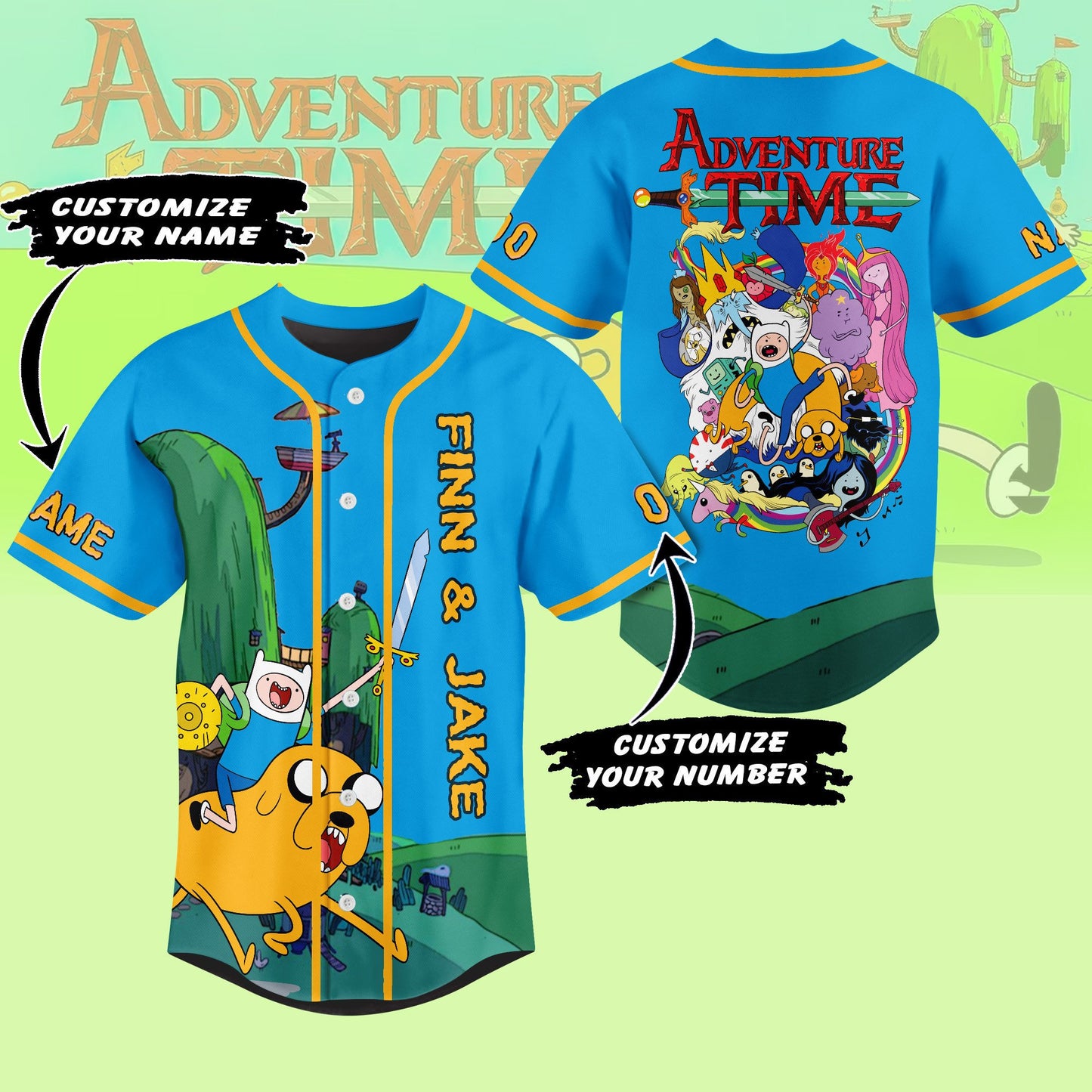 Customized Adventure Time Finn &amp; Jake Funny Trip Baseball Jersey
