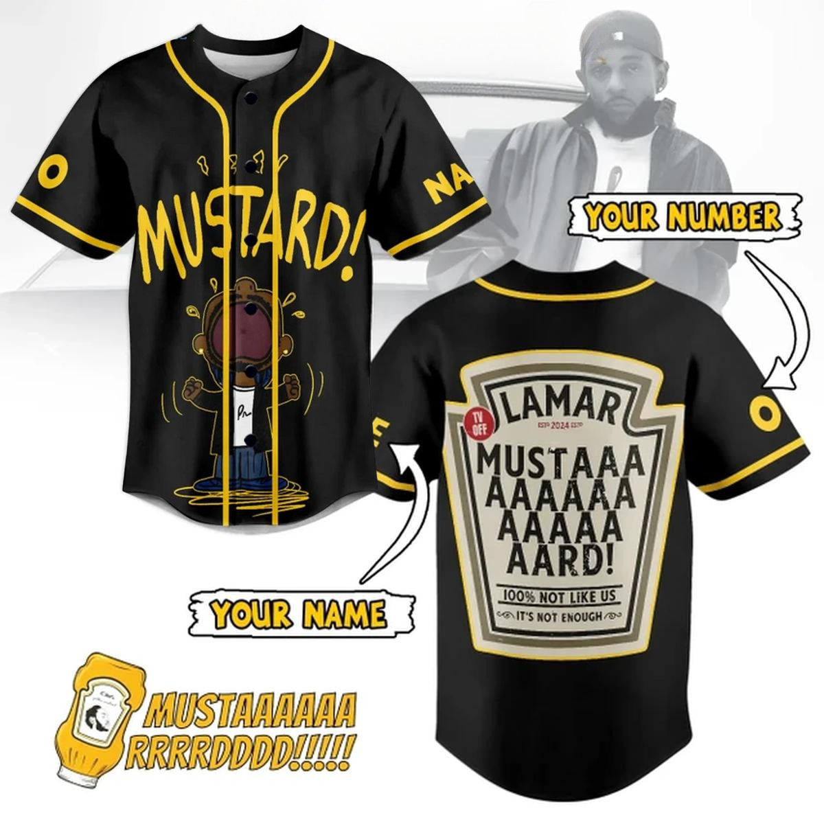 Customized Mustard On The Beat Kendrick Lamar Black Baseball Jersey T-Shirts, Hoodie, Sweatshirt | WearSparks.com