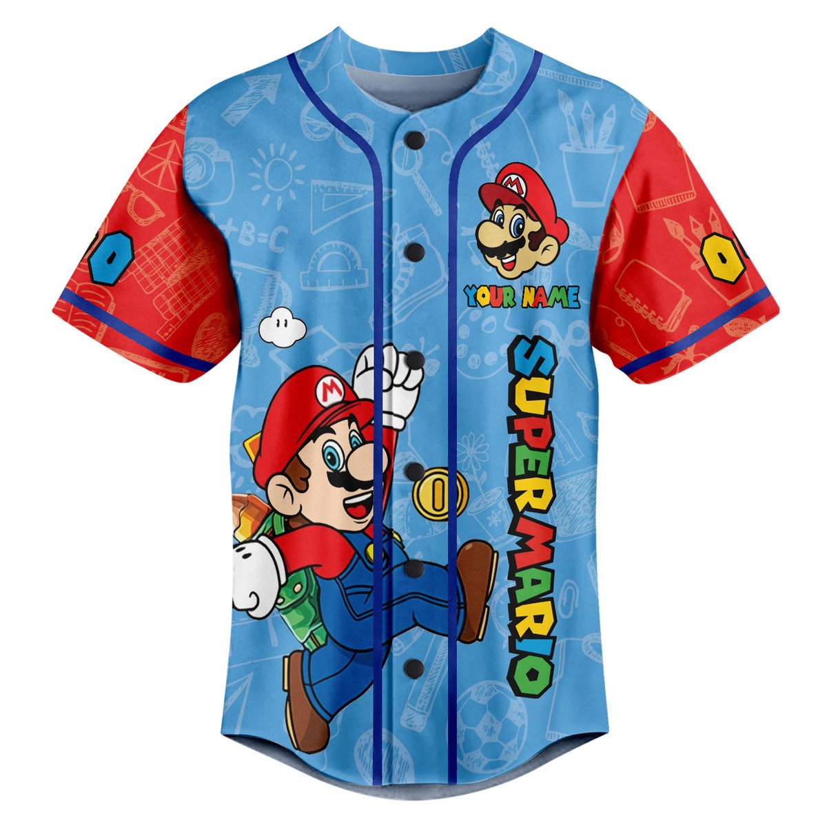 Custom Name &amp; Number Baseball Jersey Funny Super Mario