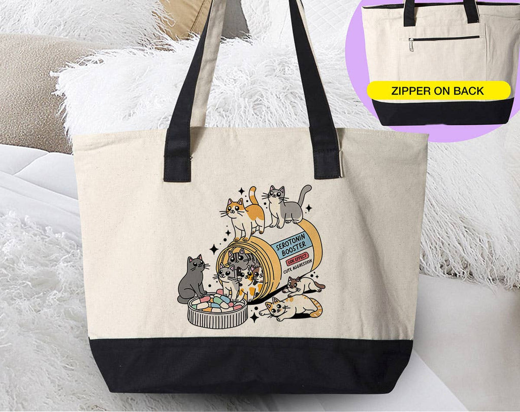 Serotonin Booster Cats - Cat Mental Health Canvas Tote