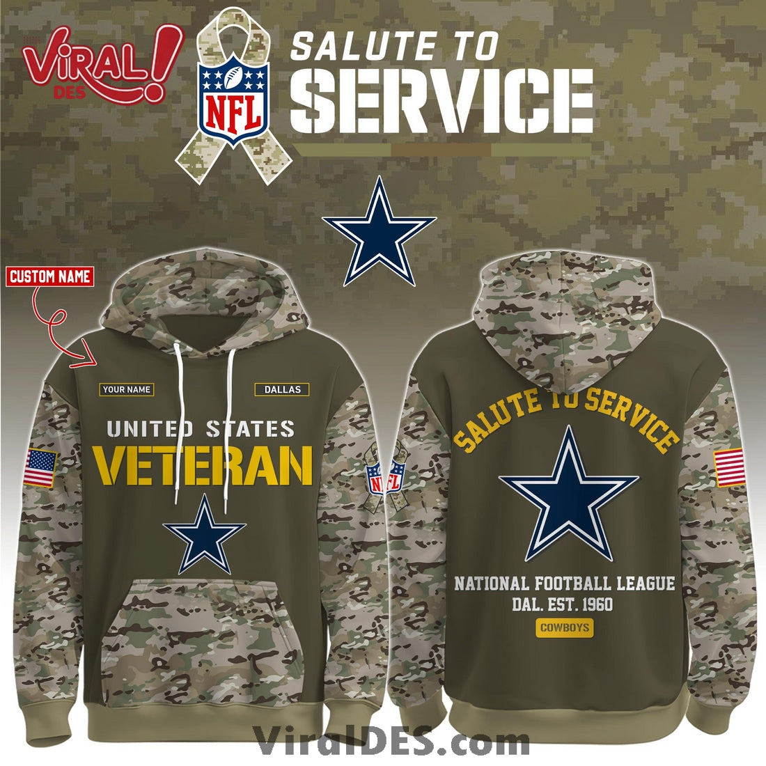 Dallas Cowboys 2025 Salute to Service Hoodie, Long Pants