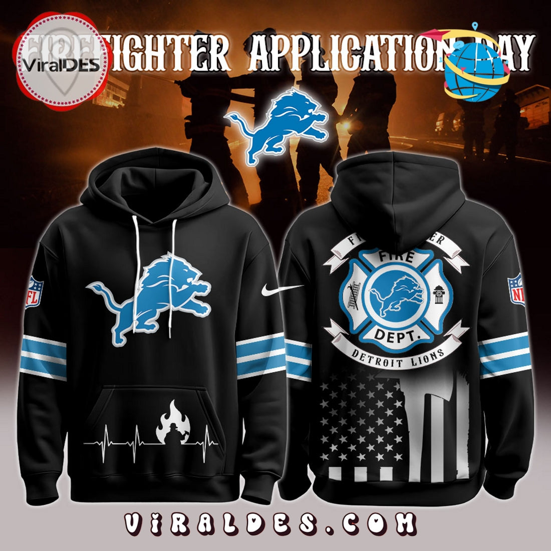 Detroit Lions x Firefighter Appreciation Night Game Hoodie 2025