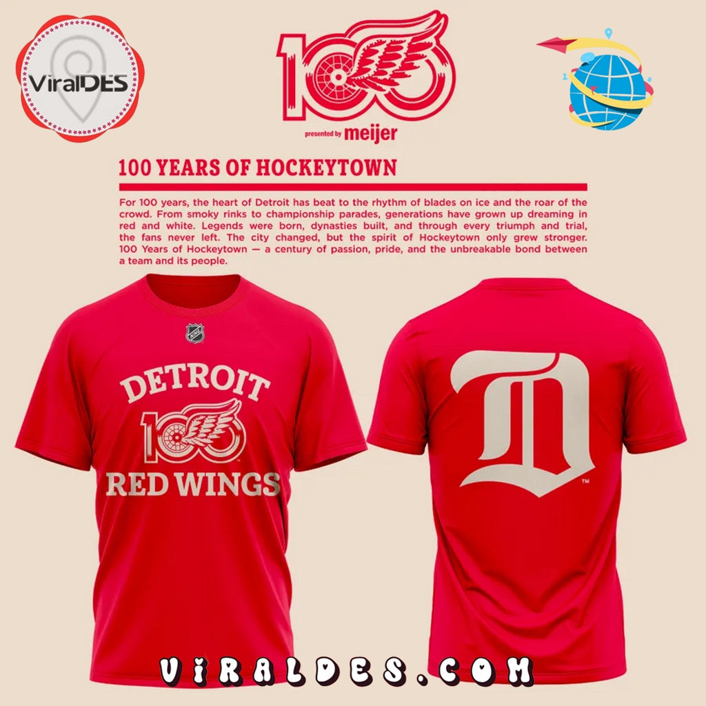 Detroit Red Wings 100 Years Of Hockeytown Hoodie 2025