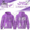 Detroit Red Wings Hockey Fights Cancer Purple Ribbon Hoodie