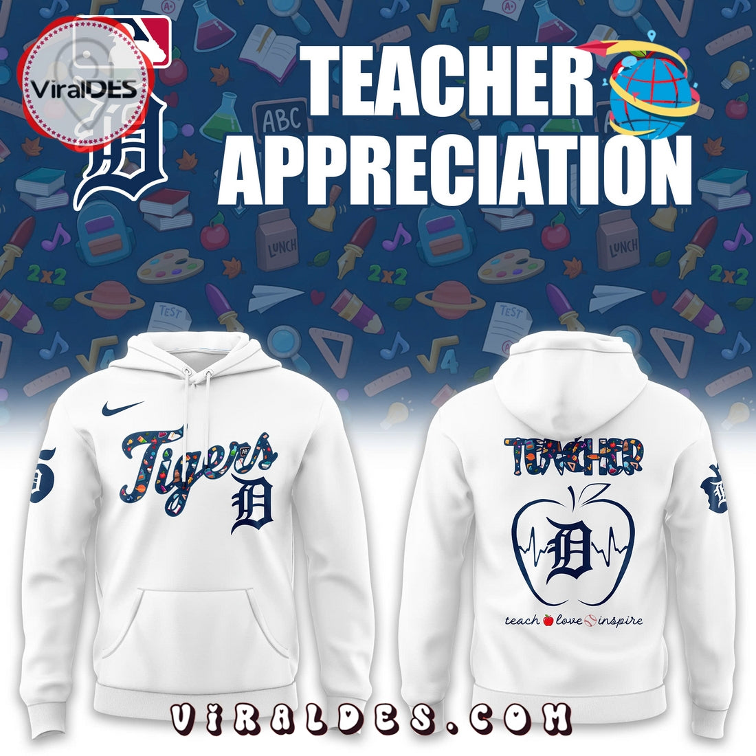 Detroit Tigers MLB Teacher Night White Hoodie