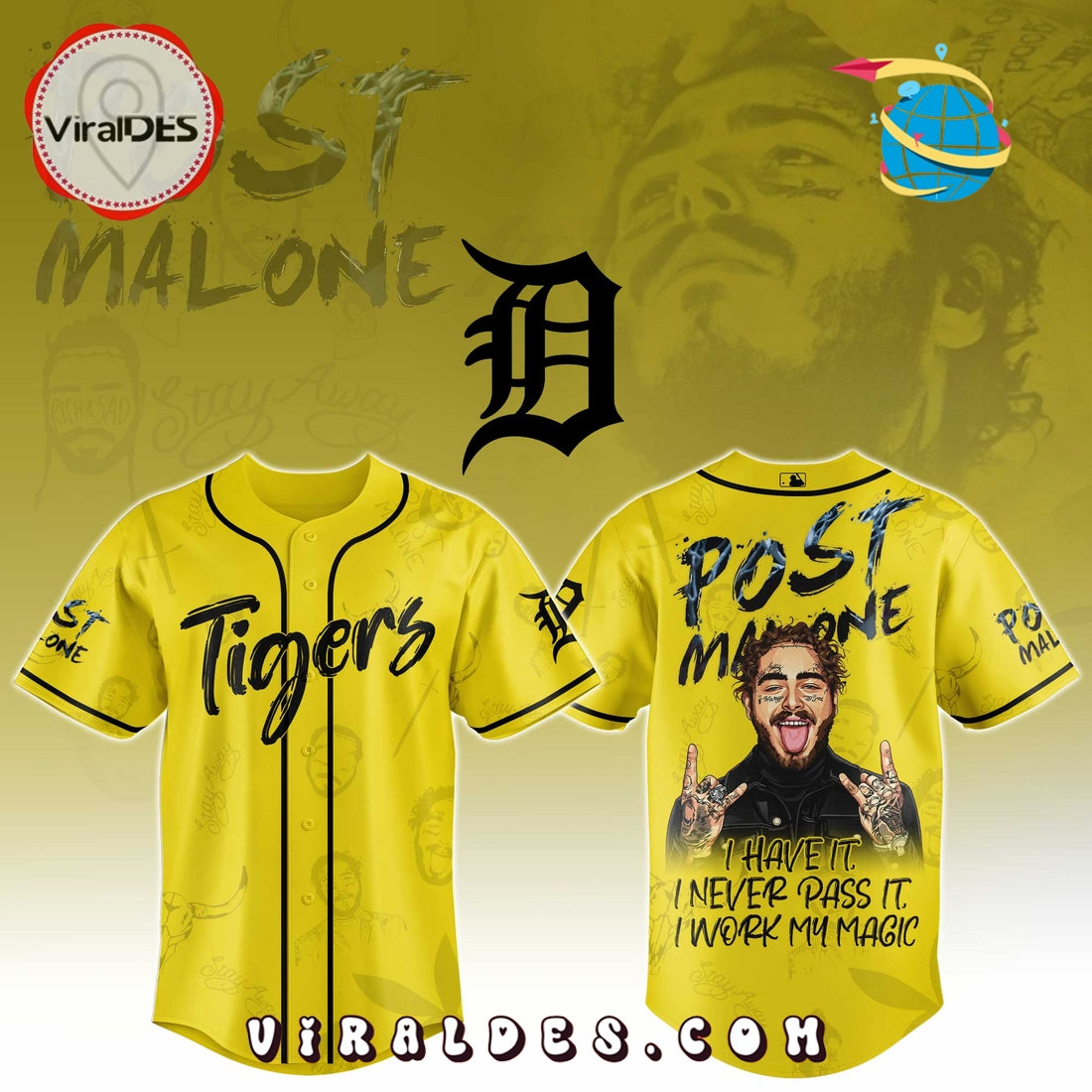 Detroit Tigers x Post Malone Tour 2025 Baseball Jersey