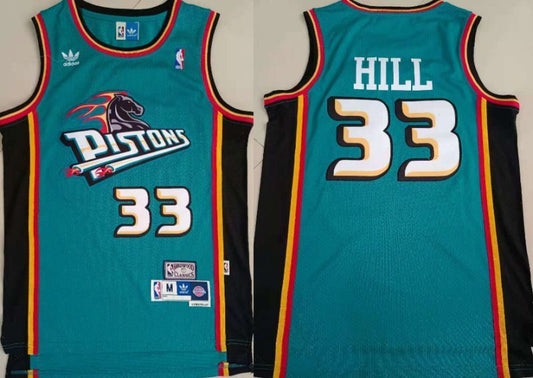 detroit pistons #33 grant hill Pistons 33# Green Hill Iverson Retro Jersey