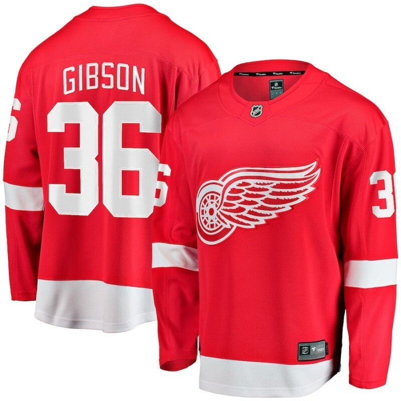 detroit red wings #36 john gibson home breakaway jersey - red