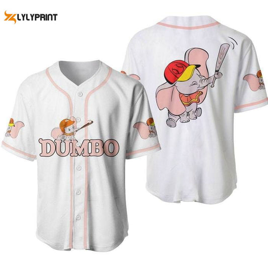 Dumbo Elephant White Pink Disney Unisex Cartoon Graphics Casual Outfits Custom Baseball Jersey Gifts for Fans - lylyprint.com