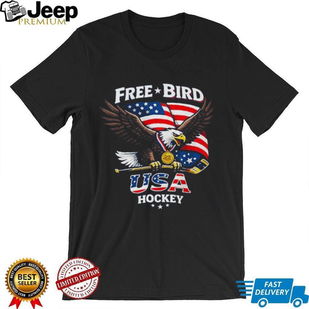 USA Hockey Free Bird American Flag Bald Eagle Gold Medal T Shirt