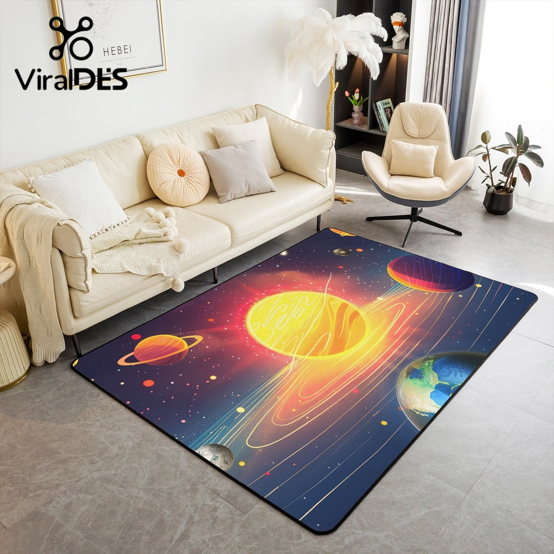 Earth Area Rug, Neon Light Planet Carpet